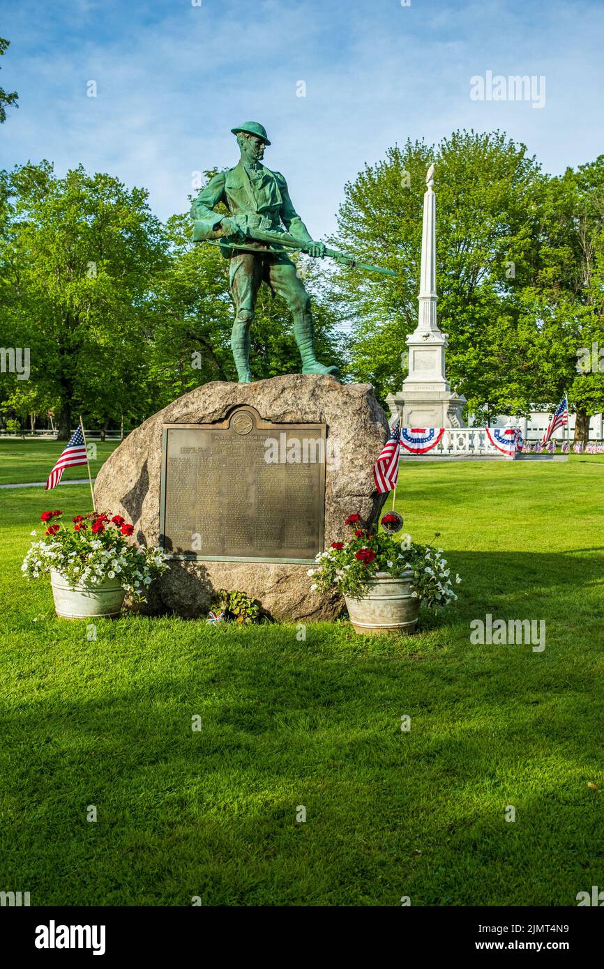 WW 1 memorial statue on the town common in Barre, Massachusetts Stock Photo