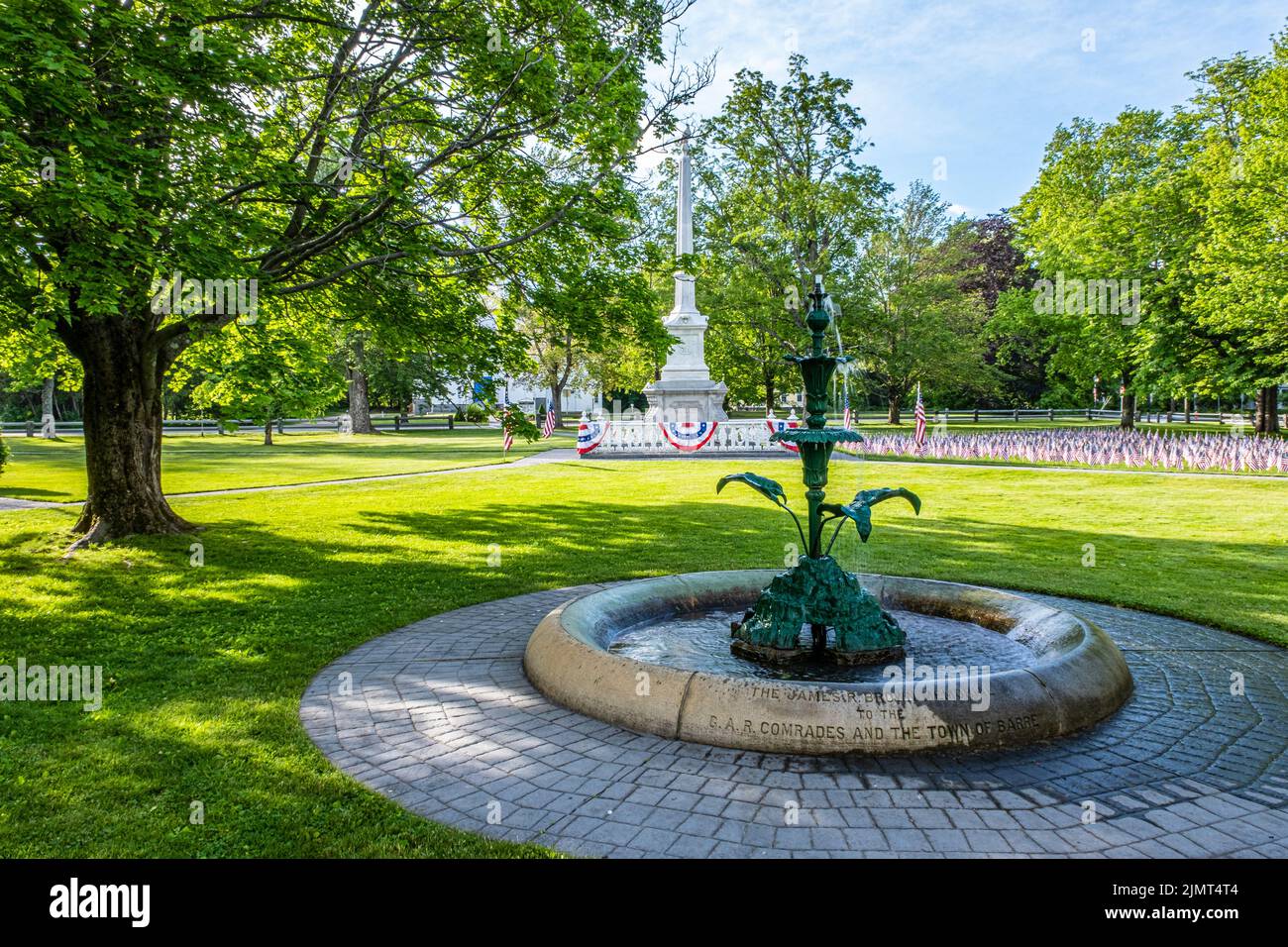 A water fountain on the Barre, MA Town Common Stock Photo