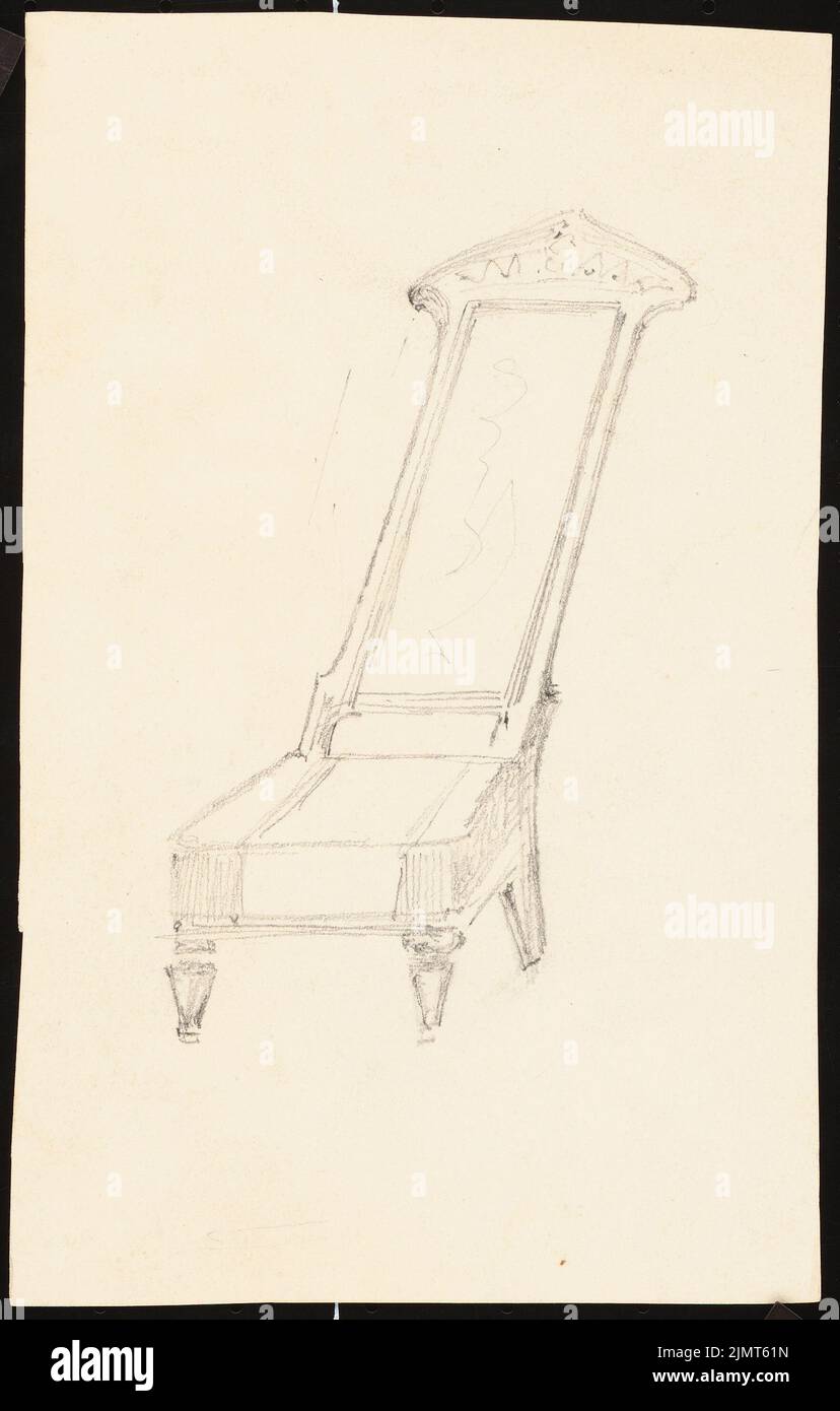 Diebitsch Carl von (1819-1869), armchair, Cairo. (?) (Without Dat.): View of a armchair with a high backrest without armrests. Pencil on cardboard, 23.4 x 14.9 cm (including scan edges) Diebitsch Carl von  (1819-1869): Sessel Stock Photo