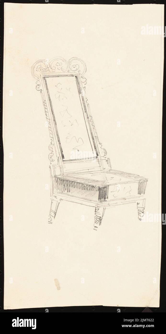 Diebitsch Carl von (1819-1869), armchair, Cairo. (?) (Without Dat.): View of a armchair with a high backrest without armrests. Pencil on cardboard, 24.2 x 12.9 cm (including scan edges) Diebitsch Carl von  (1819-1869): Sessel Stock Photo