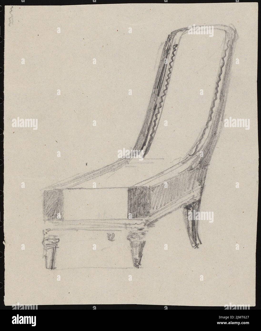 Diebitsch Carl von (1819-1869), armchair, Cairo. (?) (Without Dat.): View of a armchair with a high backrest without armrests. Pencil on cardboard, 14.1 x 11.9 cm (including scan edges) Diebitsch Carl von  (1819-1869): Sessel Stock Photo