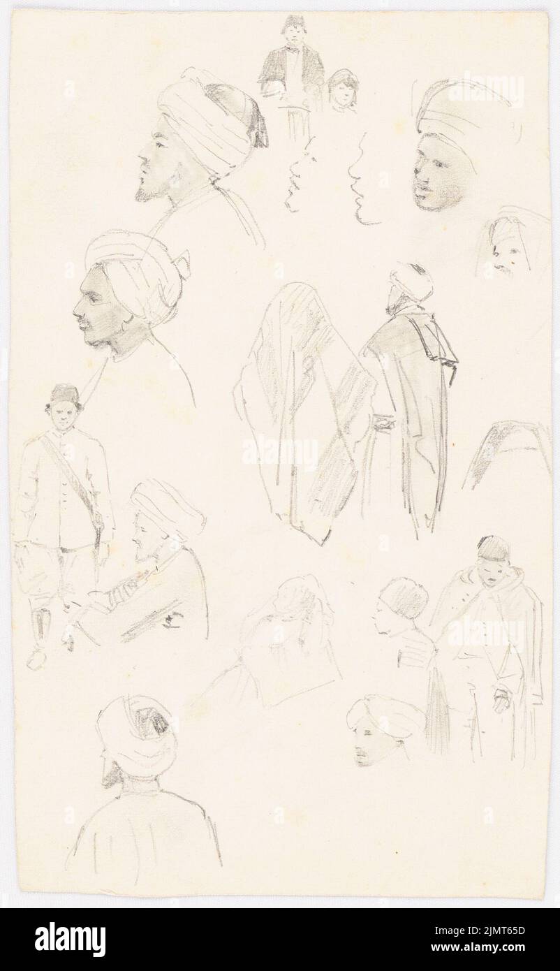 Diebitsch Carl von (1819-1869), people in the Orient, Cairo (without dat.): Head and body studies of men. Pencil on cardboard, 24.1 x 14.9 cm (including scan edges) Diebitsch Carl von  (1819-1869): Menschen im Orient Stock Photo