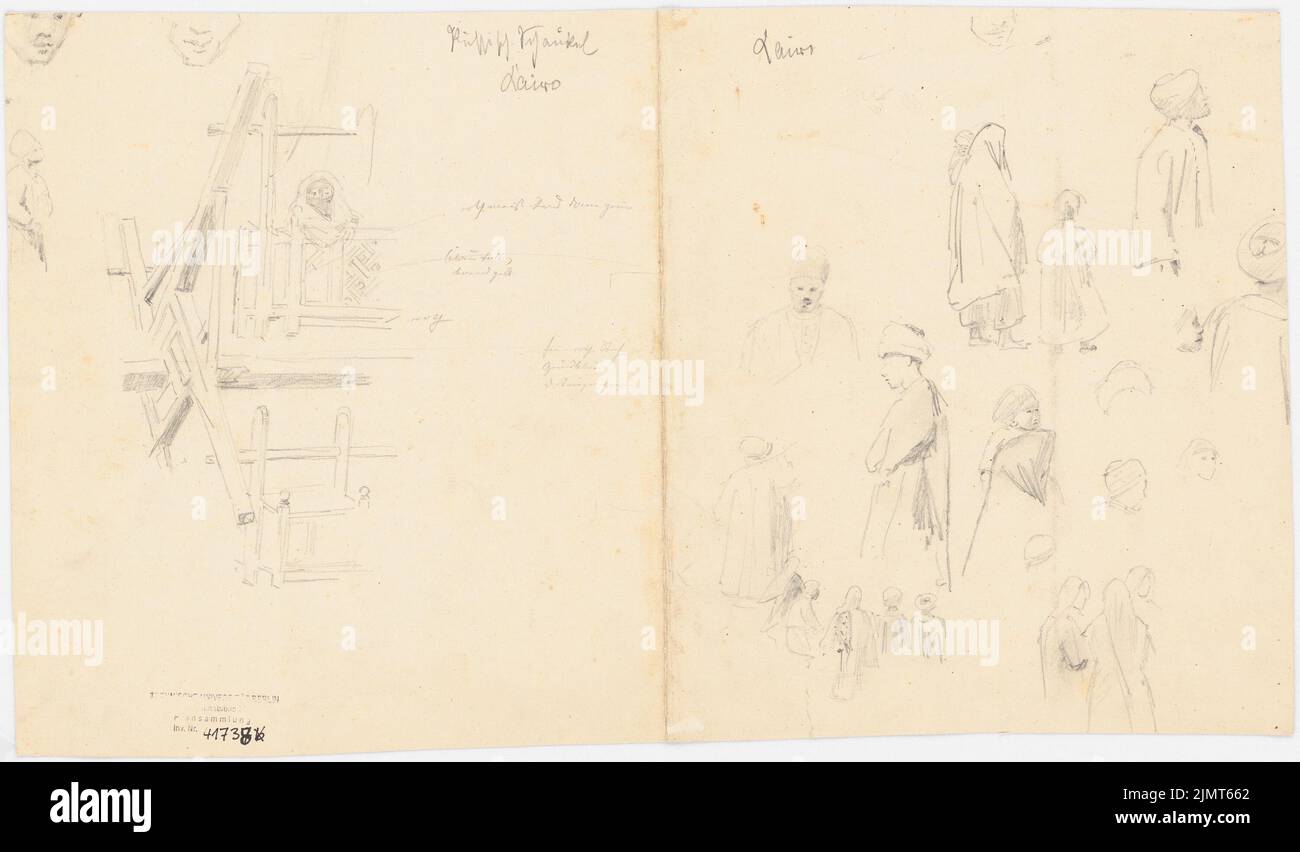Diebitsch Carl von (1819-1869), marketplace (without date): Sketch. Pencil on cardboard, 29.7 x 50.6 cm (including scan edges) Diebitsch Carl von  (1819-1869): Marktplatz, Kairo Stock Photo