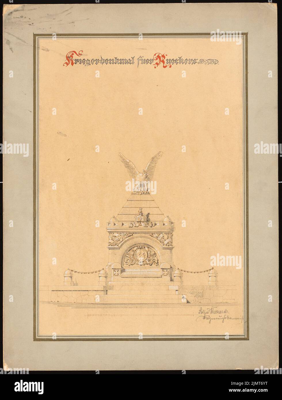 Solf & Wichards, war memorial in Rückers (without date): View. Ink, pencil white heighted on paper, 35.1 x 26.5 cm (including scan edges) Solf & Wichards : Kriegerdenkmal, Rückers Stock Photo