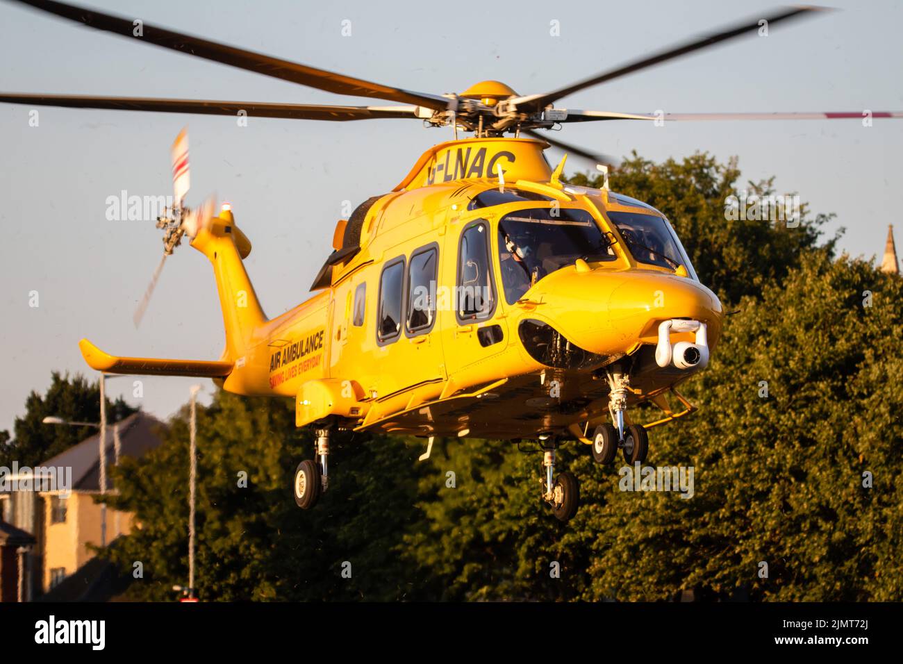 Eastbourne. East Sussex. UK. 7th August 2022. KSS Air Ambulance (G-LNAC) flies into Eastbourne for a medical emergency Stock Photo