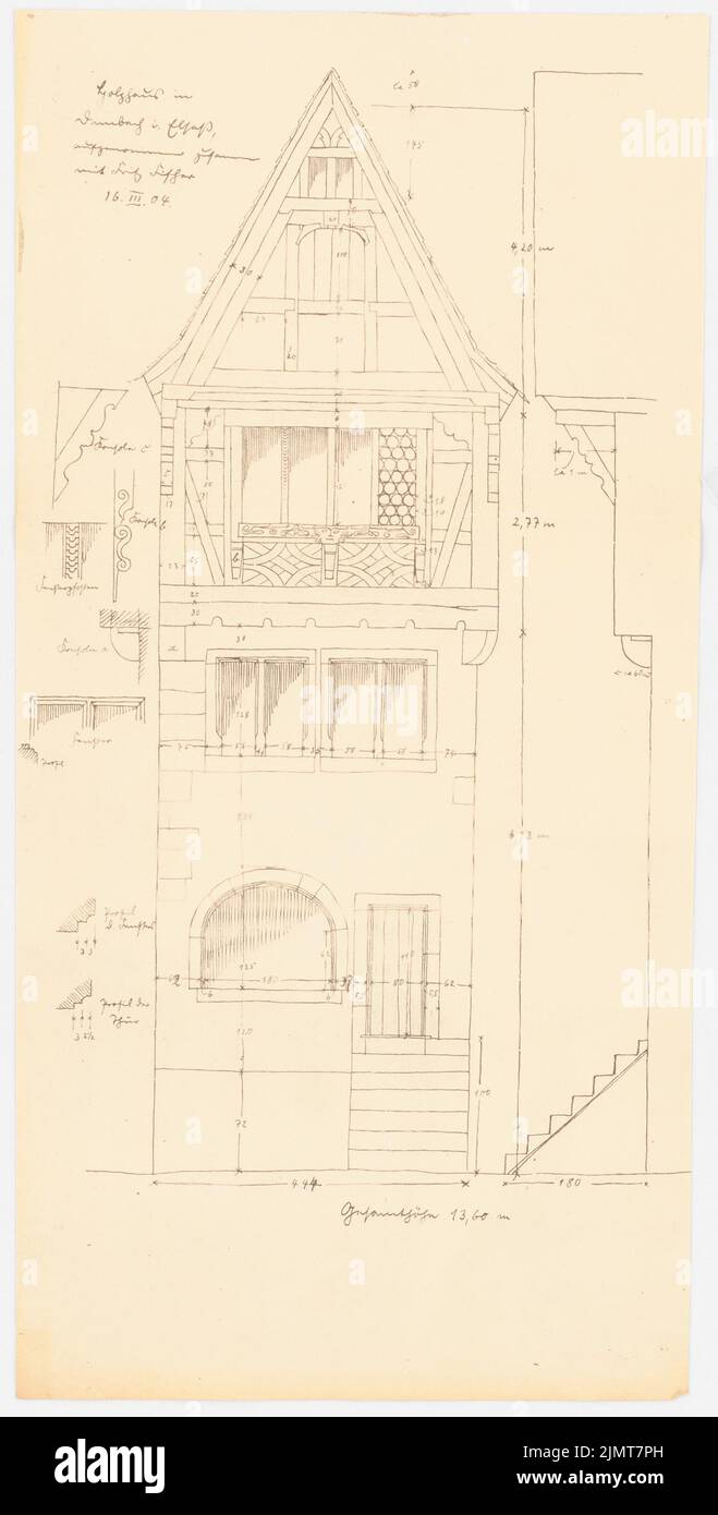 Fischer Friedrich, Holzhaus, Dambach (March 16, 1904): Facade and Details. Light break on paper, 54.2 x 27.5 cm (including scan edges) Fischer Friedrich : Holzhaus, Dambach Stock Photo