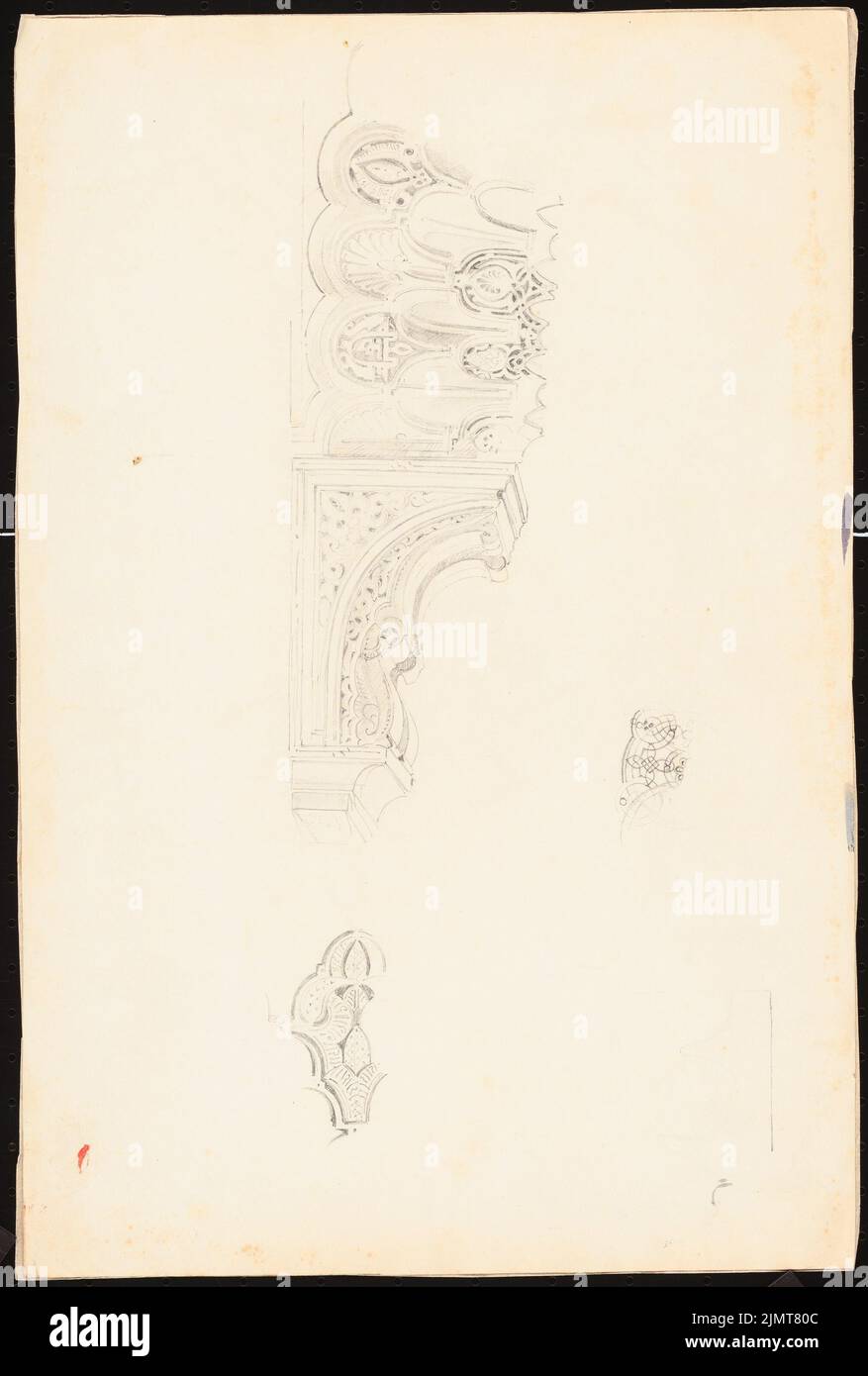 Diebitsch Carl von (1819-1869), Alhambra, Granada. (?) (Without dat.): 3 details, fighter with a transition to the arch form. Pencil on cardboard, 40.2 x 27.1 cm (including scan edges) Diebitsch Carl von  (1819-1869): Alhambra, Granada (?) Stock Photo