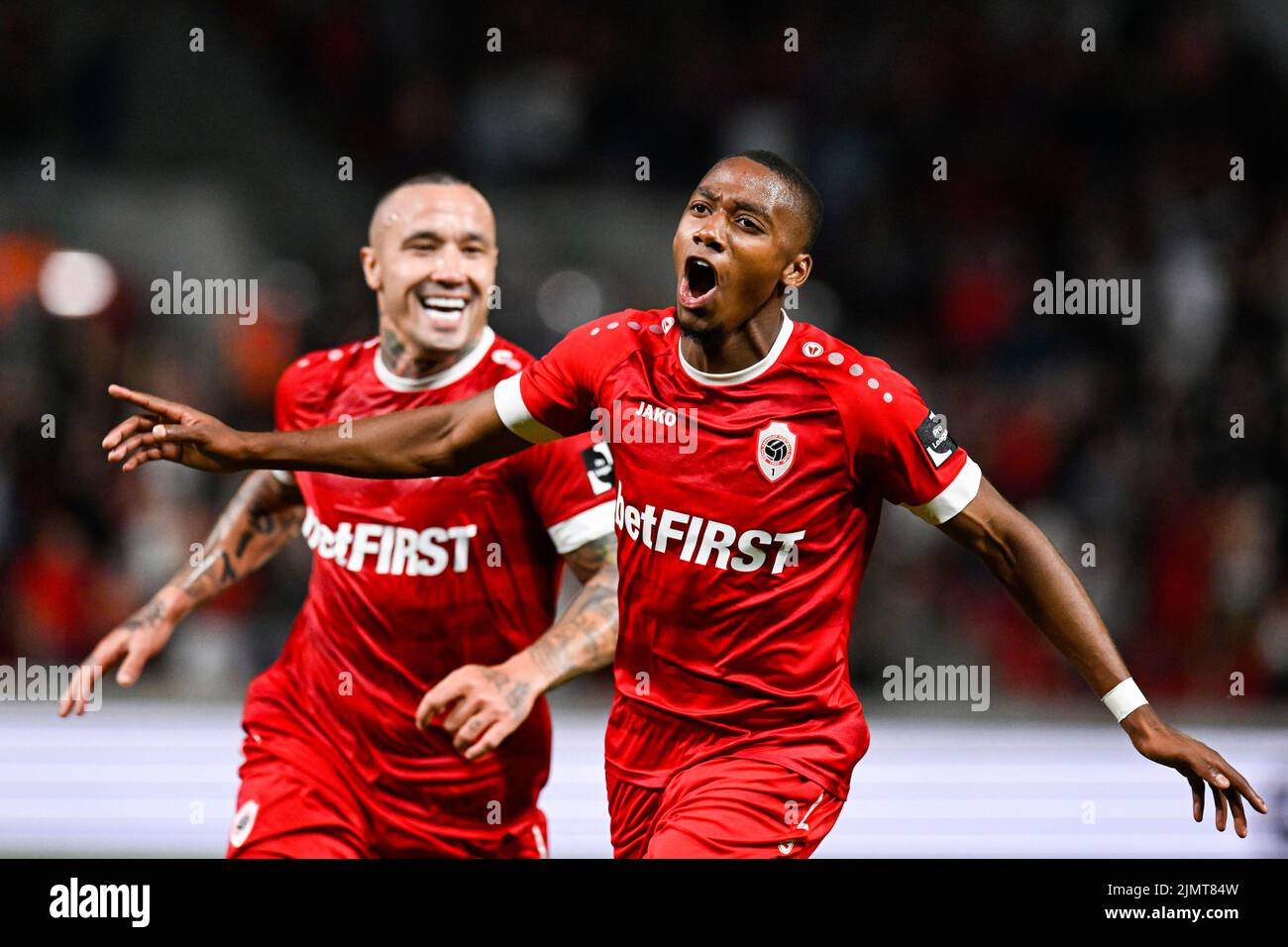 Antwerp's Michel Ange Balikwisha celebrates after scoring during a