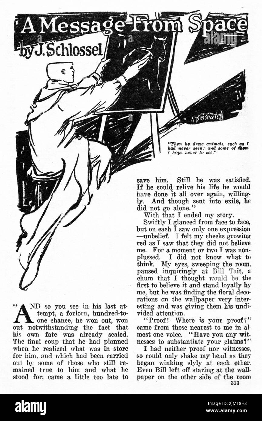 A Message from Space, by J. Schlossel. Illustration by Andrew Brosnatch from Weird Tales, March 1926 Stock Photo