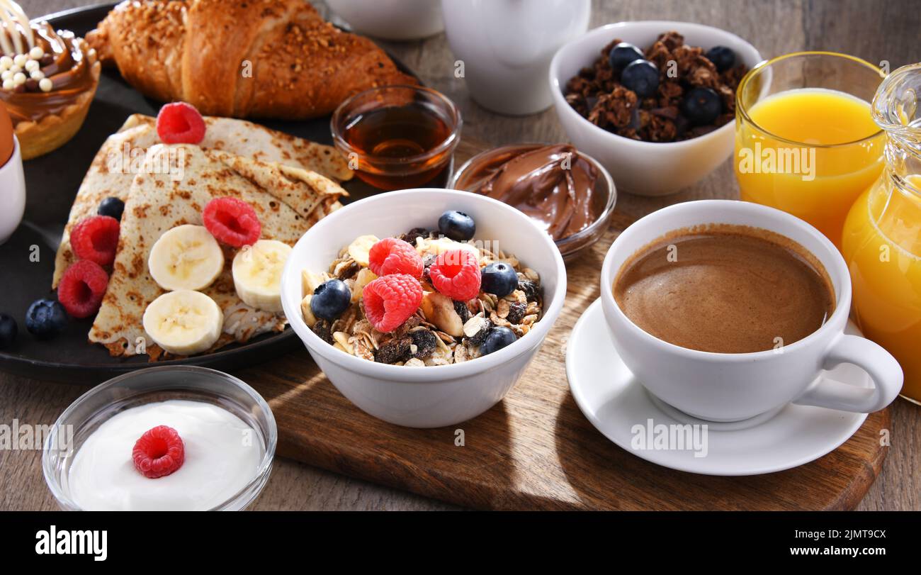 Breakfast served with coffee Stock Photo