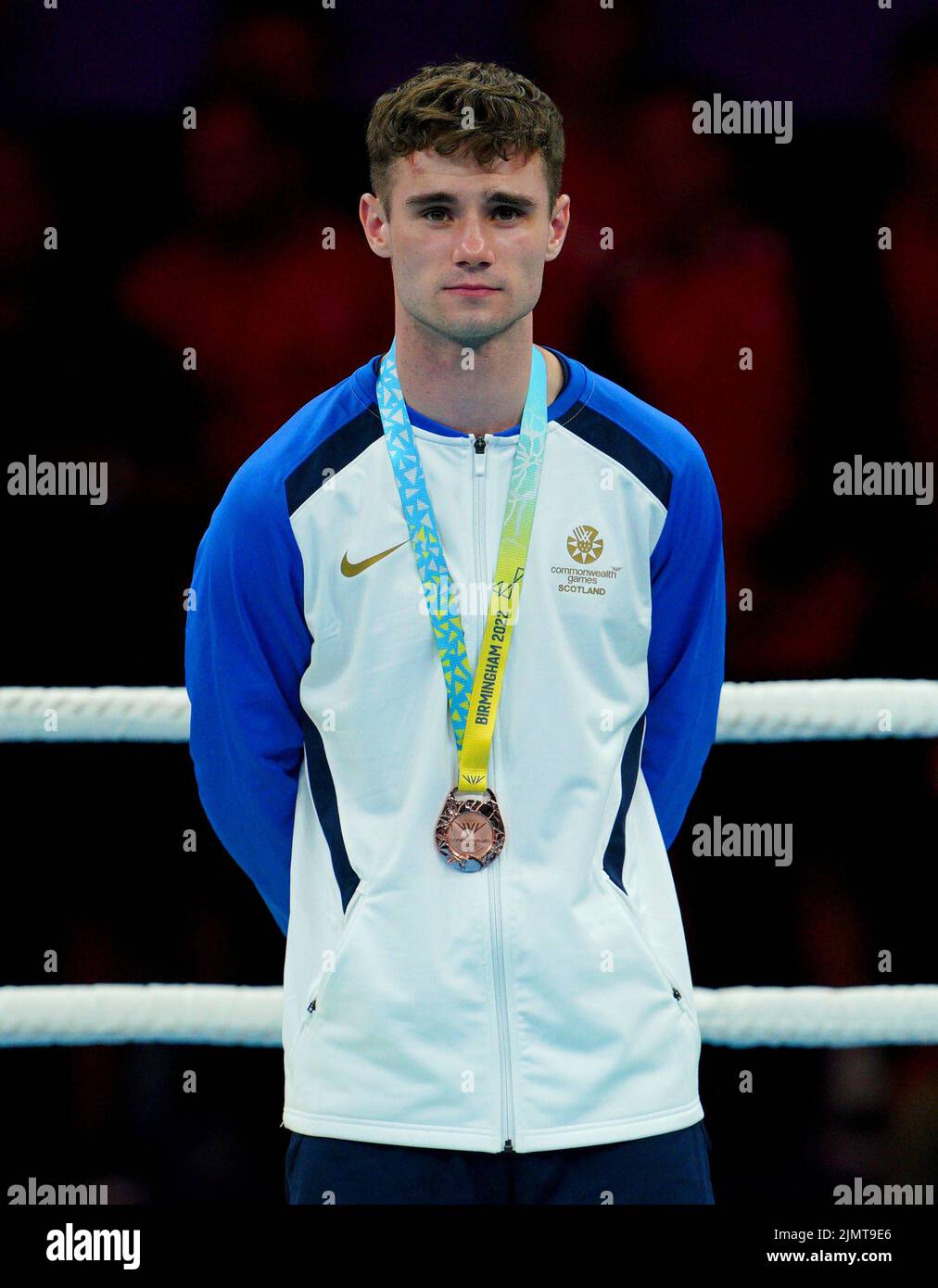 Scotland's Tyler Jolly after being presented with his bronze medal for the Men's Welter (63.5-67kg) at The NEC on day ten of the 2022 Commonwealth Games in Birmingham. Picture date: Sunday August 7, 2022. Stock Photo