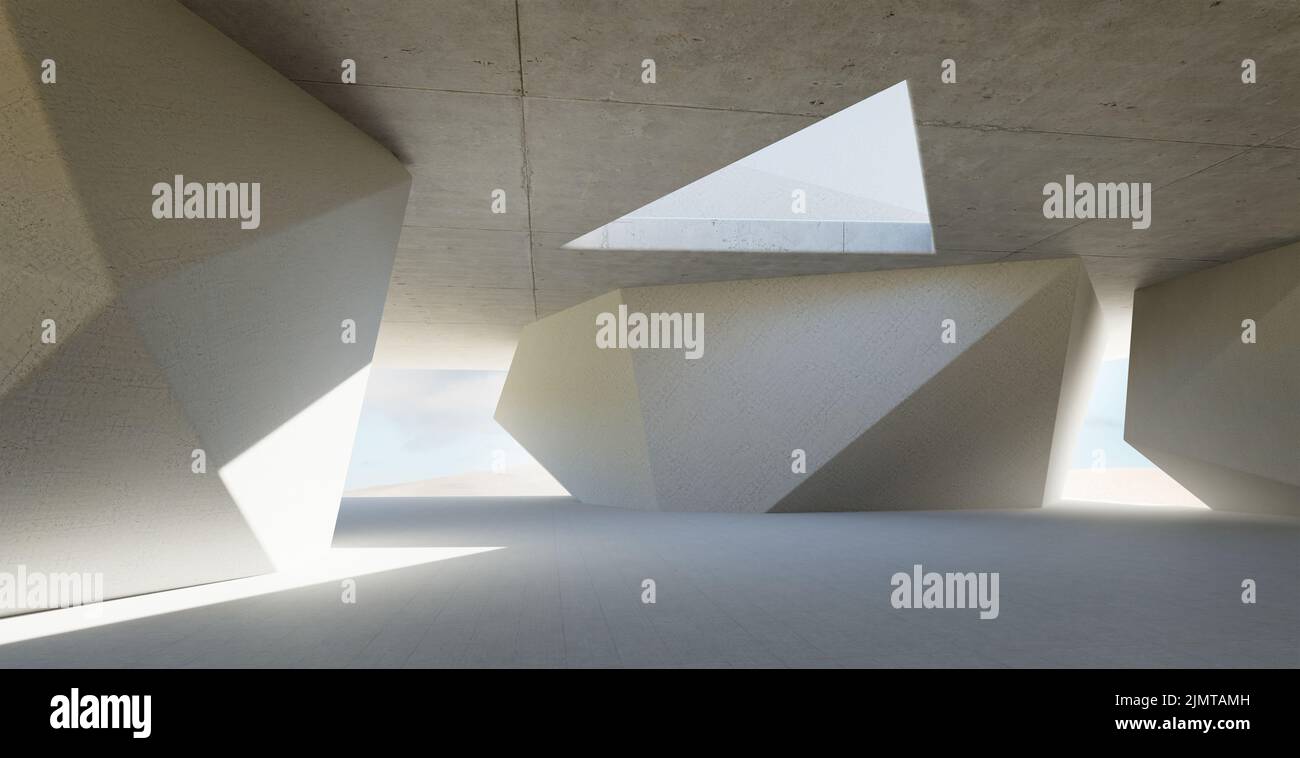 3d contemporary triangle shape design building interior Stock Photo
