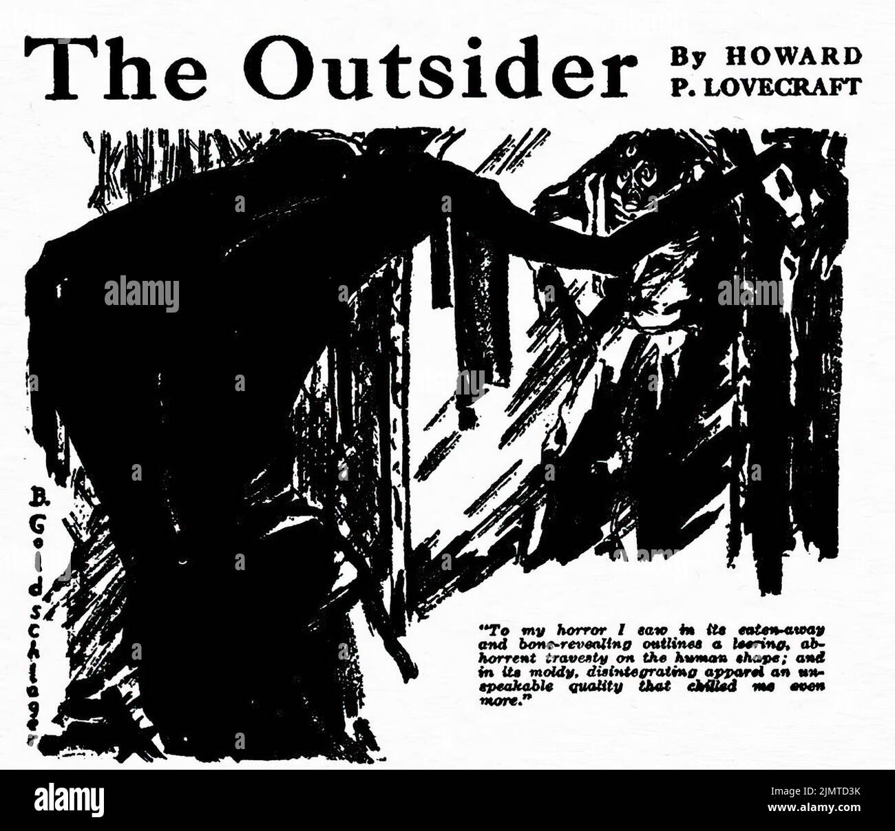 The Outsider, by H. P. Lovecraft. Illustration by B. Goldschlager from Weird Tales, April 1926 Stock Photo