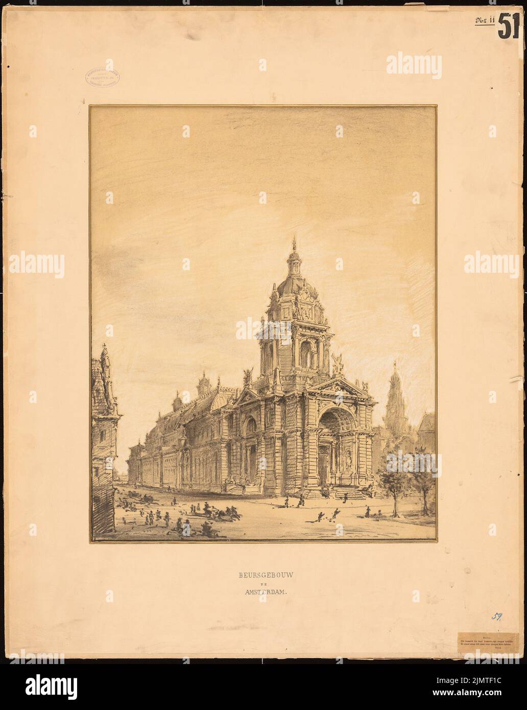 Sommer Oscar (1840-1894), Börse, Amsterdam (1884): Perspective view. Coal whipped on transparent, 87.1 x 69.2 cm (including scan edges) Sommer Oscar  (1840-1894): Börse, Amsterdam Stock Photo