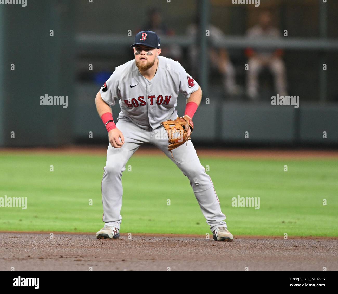 Boston Red Sox shortstop Christian Arroyo (39) gets set in the first inning of the MLB game between the Boston Red Sox and the Houston Astros on Tuesd Stock Photo
