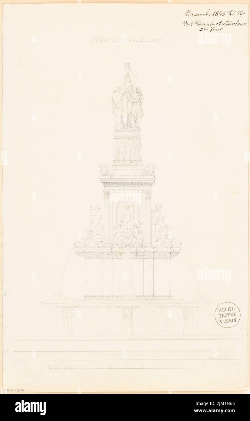 Bürckner Adolph (1846-1932), fountain. Monthly competition November 1875 (11,1875): Upper; Scale bar. Pencil on paper, 50.5 x 32.1 cm (including scan edges) Bürckner Adolph  (1846-1932): Brunnen. Monatskonkurrenz November 1875 Stock Photo