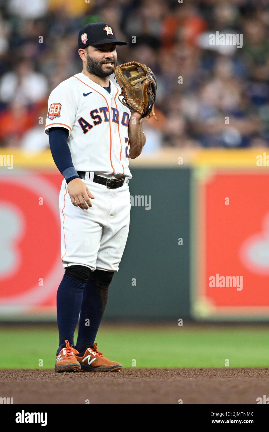 Houston Astros second baseman Jose Altuve (27) in the fourth inning of the MLB game between the Boston Red Sox and the Houston Astros on Tuesday, Augu Stock Photo