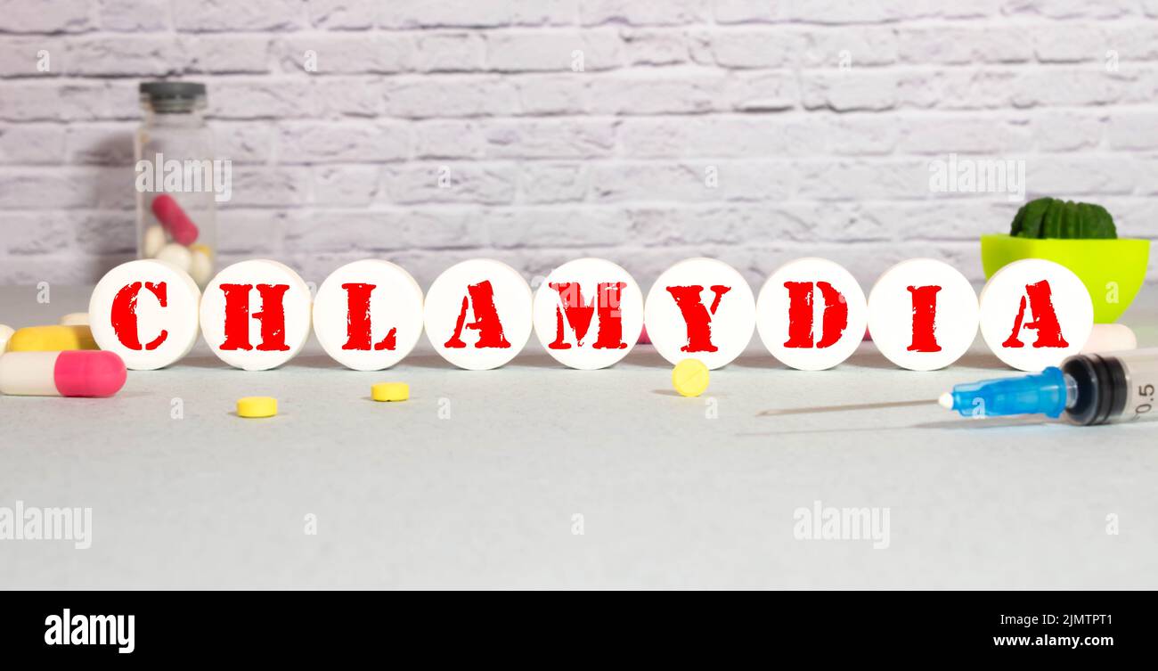 Chlamydia word written on wood block, Stock Photo