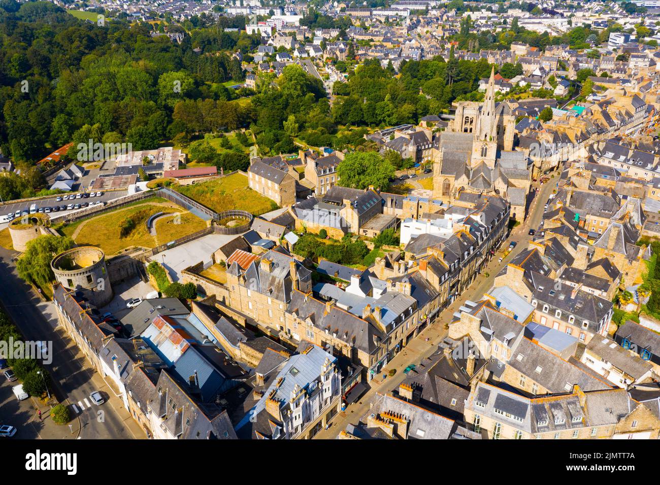 Pierre II Castle and the Basilica of Our Lady of Merciful in the city of Guingamp Stock Photo
