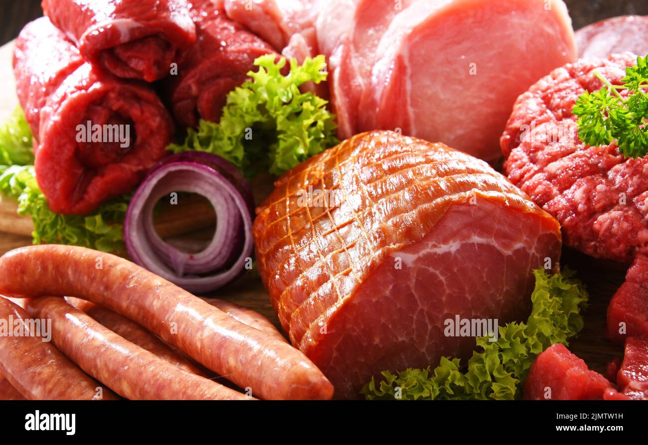 Composition with assorted meat products Stock Photo