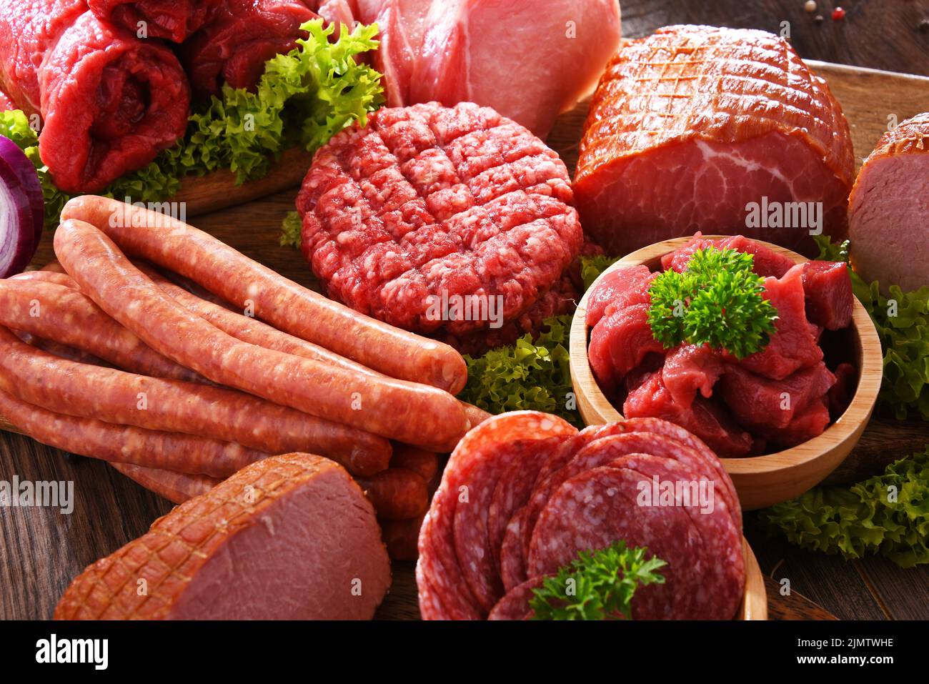 Composition with assorted meat products Stock Photo