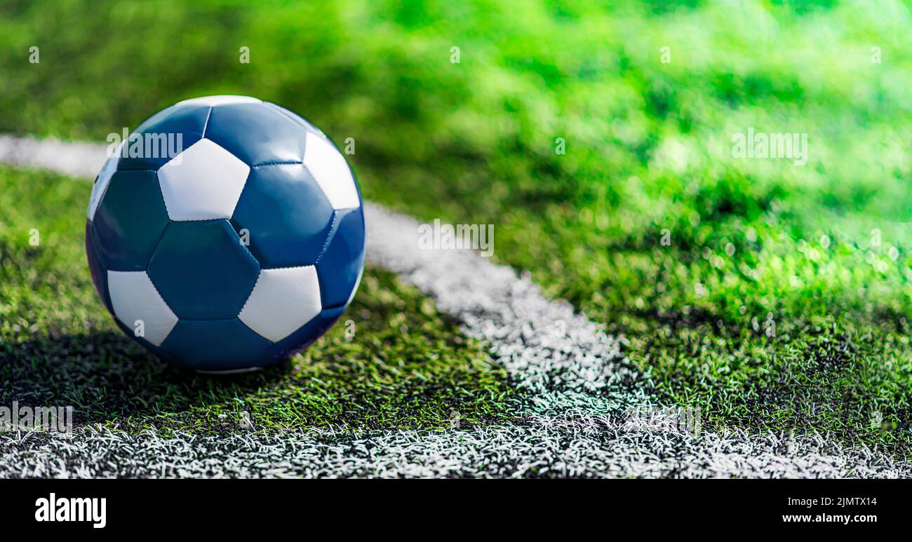 Leather soccer ball on the football pitch Stock Photo Alamy