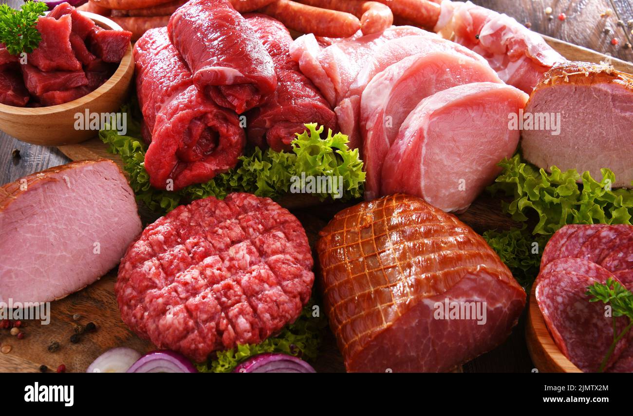 Steak sausage meat products hi-res stock photography and images - Alamy