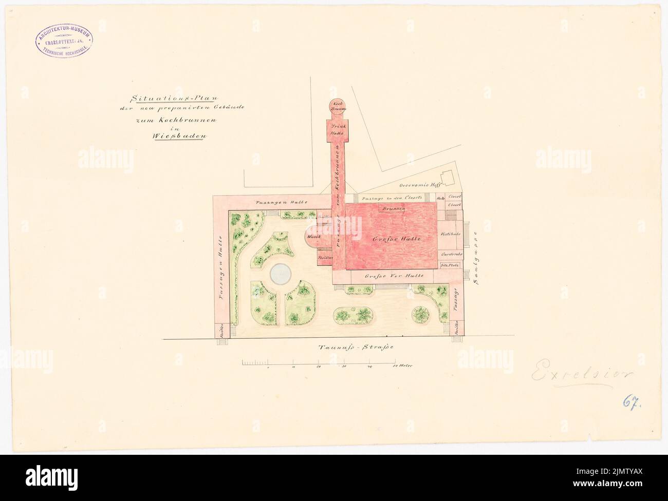 Wentzel Emil, drinking hall in Wiesbaden (1887): site plan. Tusche watercolor on the box, 35.5 x 52.1 cm (including scan edges) Wentzel Emil : Trinkhalle, Wiesbaden Stock Photo