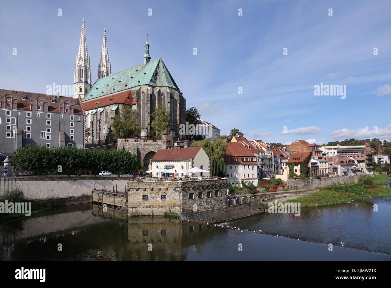 Lusatian Neisse and Parish Church of St. Peter and Paul in GÃ¶rlitz Stock Photo