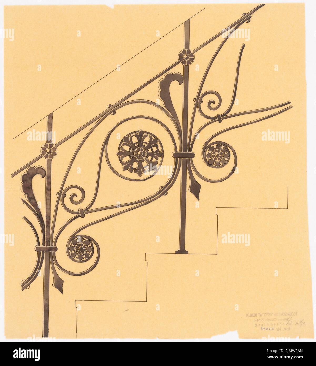 Unknown architect, stair railing (without date): wrought -iron stair railing. Tusche watercolor on transparent, 33.1 x 30.6 cm (including scan edges) N.N. : Treppengeländer Stock Photo