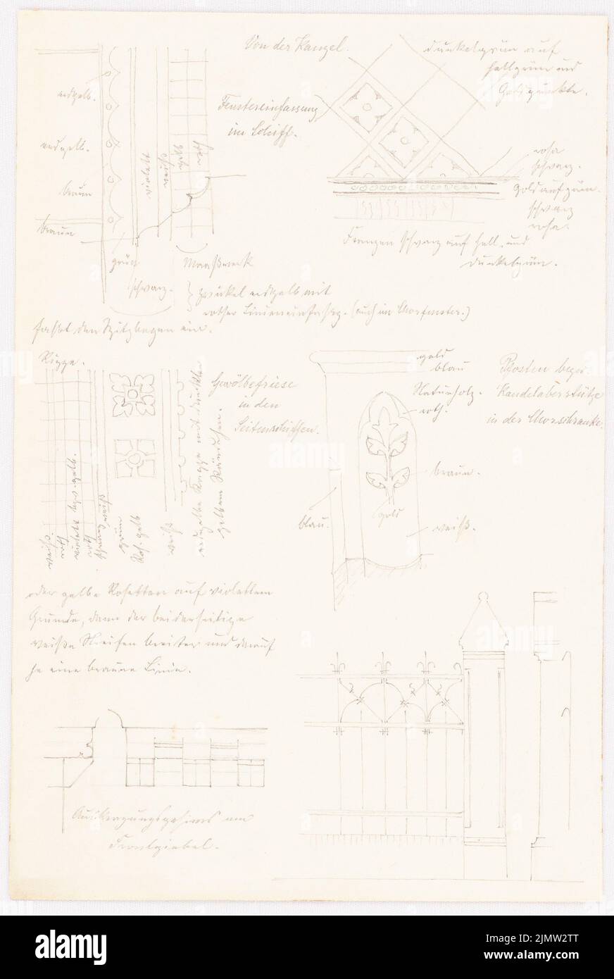 Unknown architect, church (without dat.): Detail of windows enclosure ornamentation of a church. Pencil on paper, 24.2 x 16.3 cm (including scan edges) N.N. : Kirche Stock Photo
