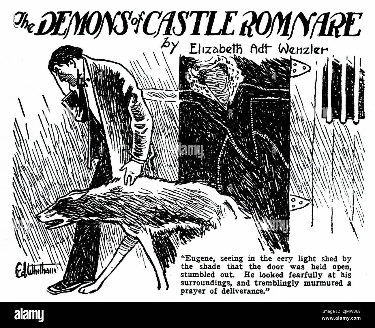 The Demons of Castle Romnare, by Elizabeth Adt Wenzler. Illustration by Ed Whitham from Weird Tales, July 1926 Stock Photo