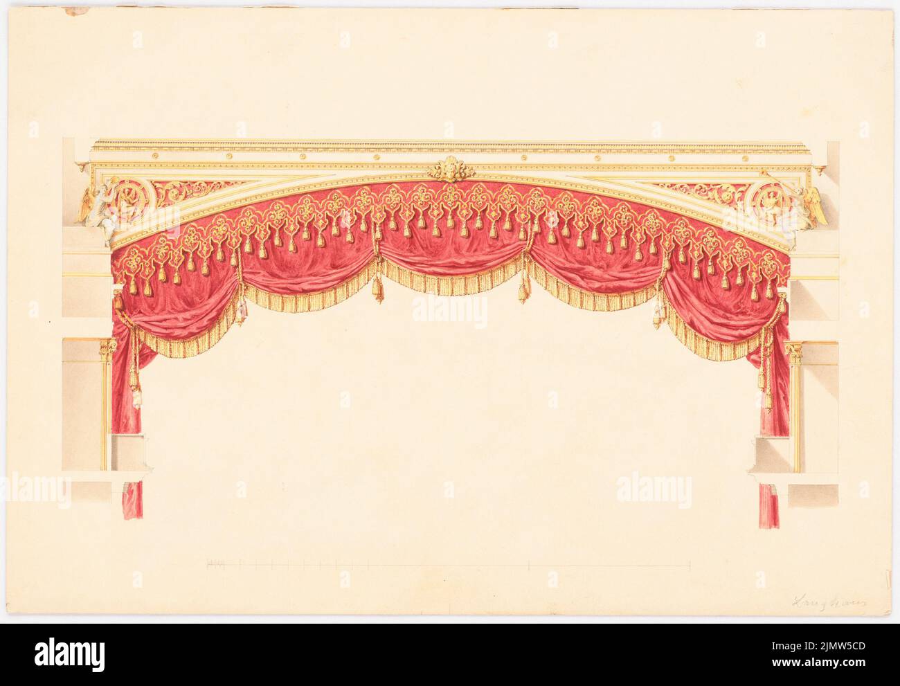 Langhans Carl Ferdinand (1782-1869), curtain for the city theater in Stettin (1846): View. Tusche watercolor on paper on cardboard, 33.7 x 48.5 cm (including scan edges) Langhans Carl Ferdinand  (1782-1869): Vorhang für das Stadttheater, Stettin Stock Photo