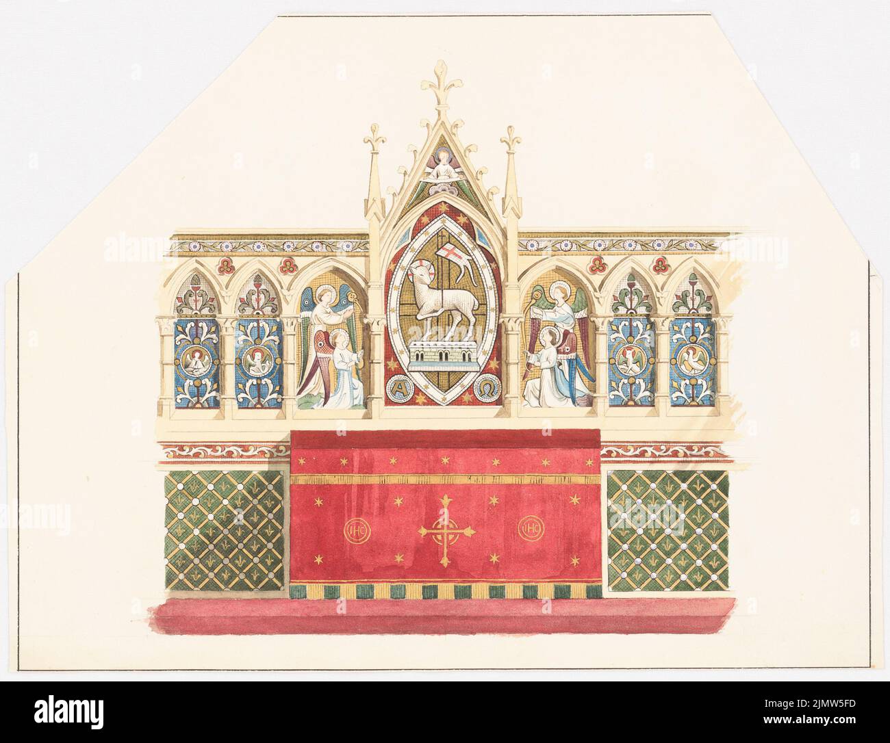Unknown architect, altar and retable (without date): front view. Pencil heighted gold on paper, 27.9 x 36.4 cm (including scan edges) N.N. : Altar und Retabel Stock Photo