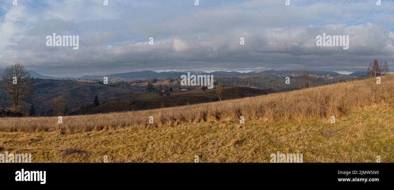 Last good weather days in autumn mountain countryside. Peaceful ...