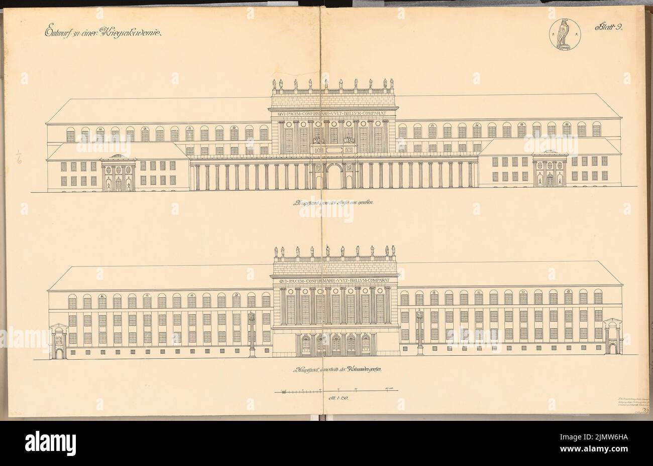 Krischen Friedrich, War Academy. Schinkel competition 1911 (03.01.1912): Views main facade 1: 150. Ink on cardboard, 79.6 x 123.3 cm (including scan edges) Krischen Friedrich : Kriegsakademie. Schinkelwettbewerb 1911 Stock Photo