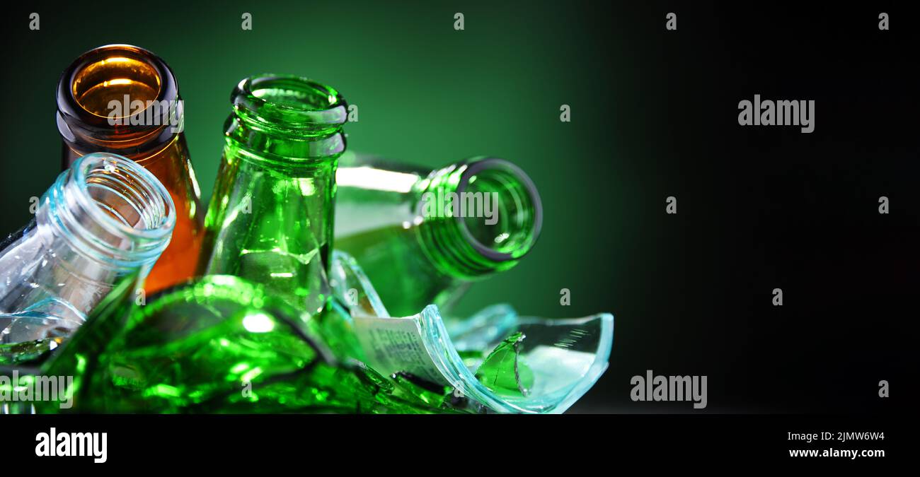 Broken glass bottles and pieces of glass. Recycling Stock Photo Alamy