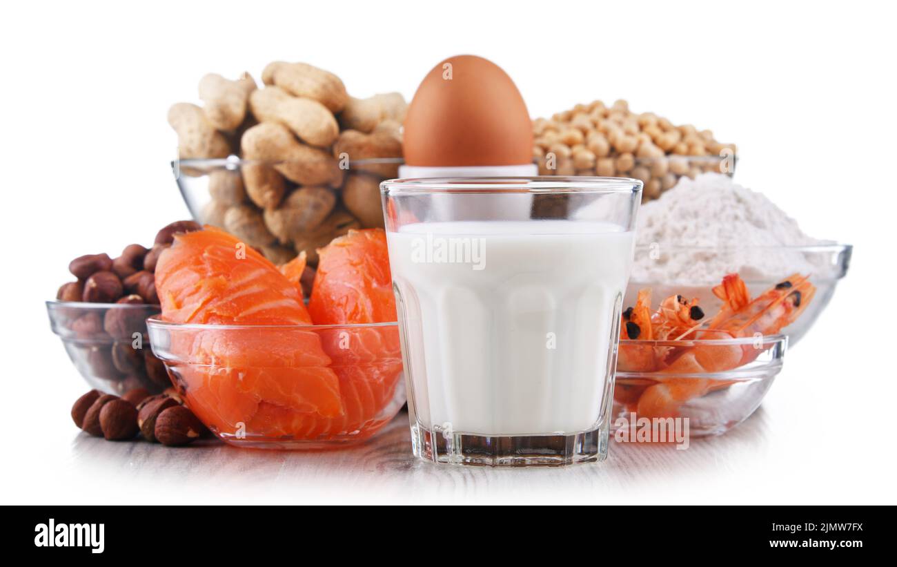 Composition with common food allergens including egg stock photo alamy