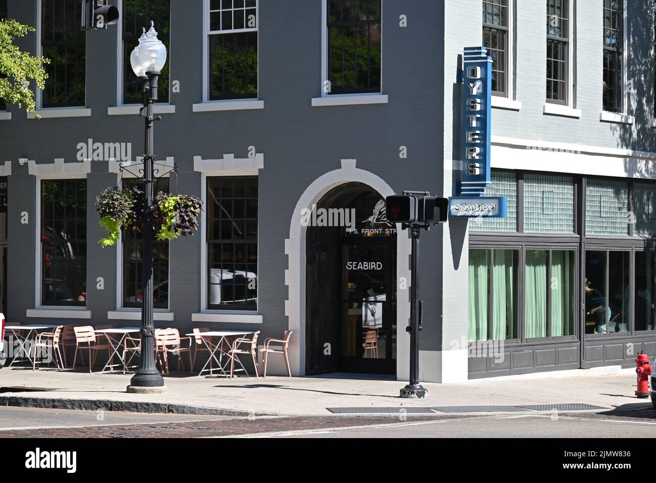 Seabird Oyster bar at the corner of Market and Front Streets in downtown Wilmington, North Carolina. Stock Photo