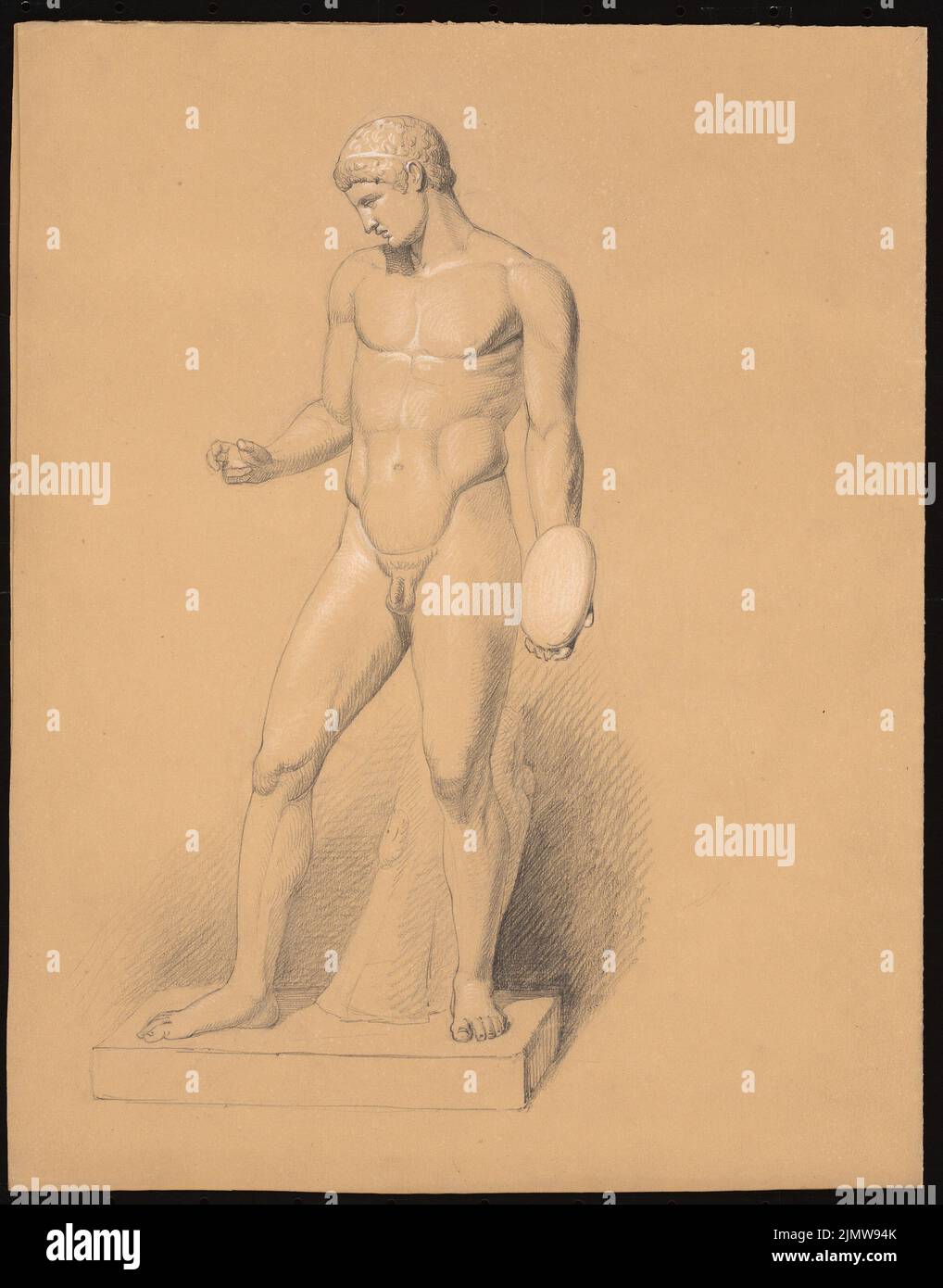 Knoblauch Gustav (1833-1916), male act, standing (without dat.): View. Pencil, heighted on paper, 31 x 24.3 cm (including scan edges) Knoblauch Gustav  (1833-1916): Männlicher Akt, stehend Stock Photo