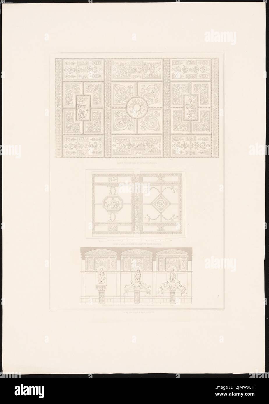 Stüler August (1800-1865), The New Museum in Berlin from Stüler, Berlin 1862 (1862): Plate 21. Details: Ceilings in the middle hall of the copper stitch cabinet, and ceiling and wall decoration in the hall for newer images .. Pressure on paper, 71.8 x 51.1 cm (including scan edges) Stüler Friedrich August  (1800-1865): Das Neue Museum in Berlin von Stüler, Berlin 1862 Stock Photo