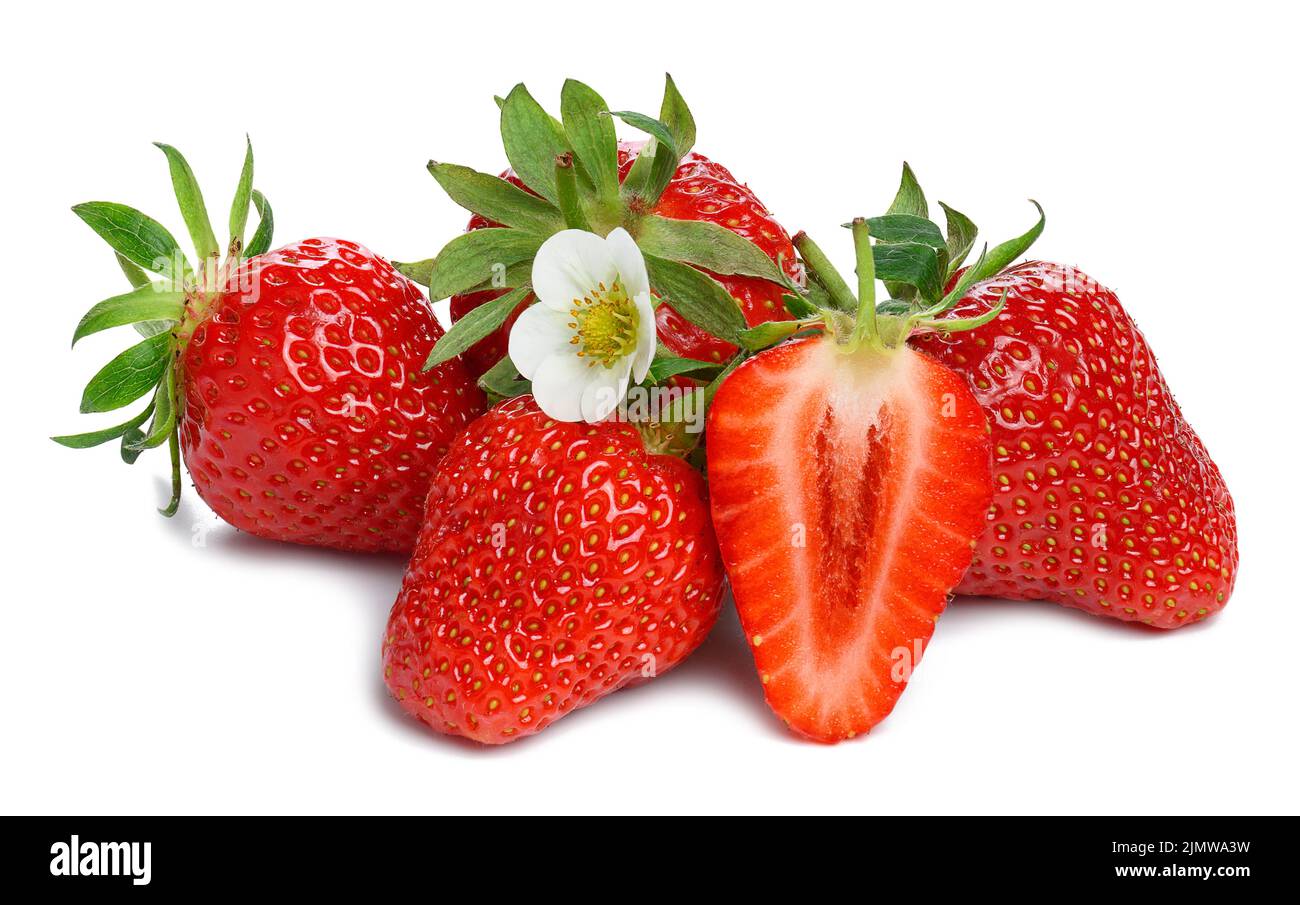 Ripe red strawberry isolated on white background, juicy and tasty berry, close up Stock Photo