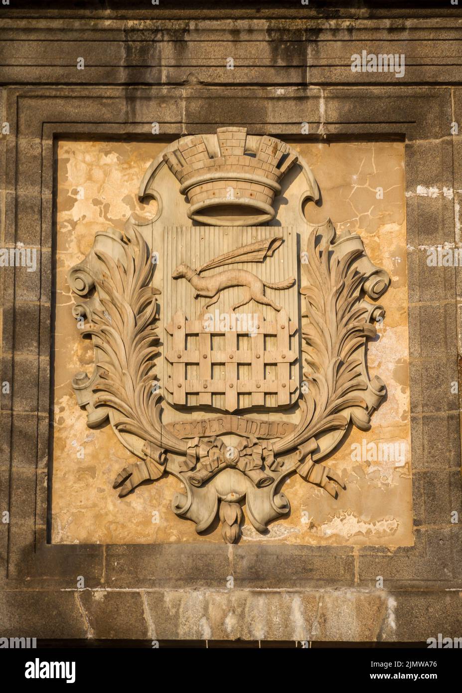 Saint-Malo city coat of arms on a wall, Brittany, France Stock Photo