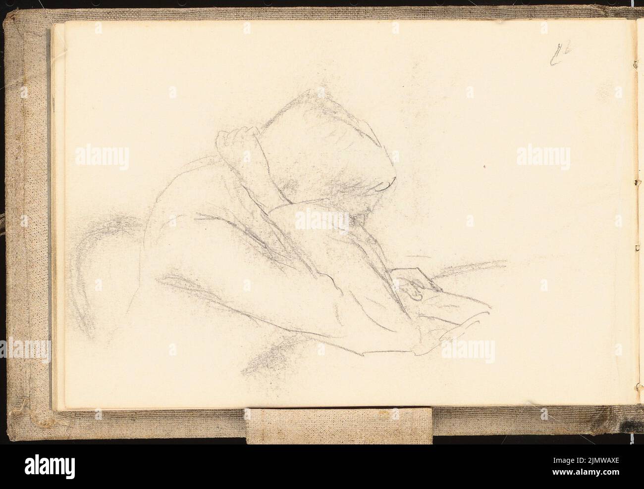 Michel Paul sen. (1877-1938), sketchbook. Watercolors and drawings (approx. 1900): In reading the boy sunk in the table (half -length portrait). Pencil on paper, 12.4 x 17.9 cm (including scan edges) Michel Paul sen.  (1877-1938): Skizzenbuch. Aquarelle und Zeichnungen Stock Photo