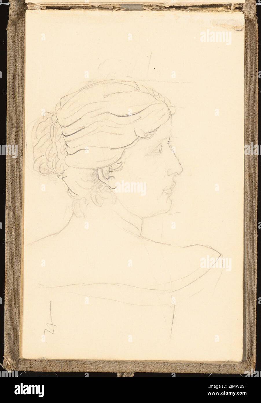 Michel Paul sen. (1877-1938), sketchbook (approx. 1900): Bust of a woman, probably sculpture. Pencil on paper, 18.1 x 12.5 cm (including scan edges) Michel Paul sen.  (1877-1938): Skizzenbuch Stock Photo