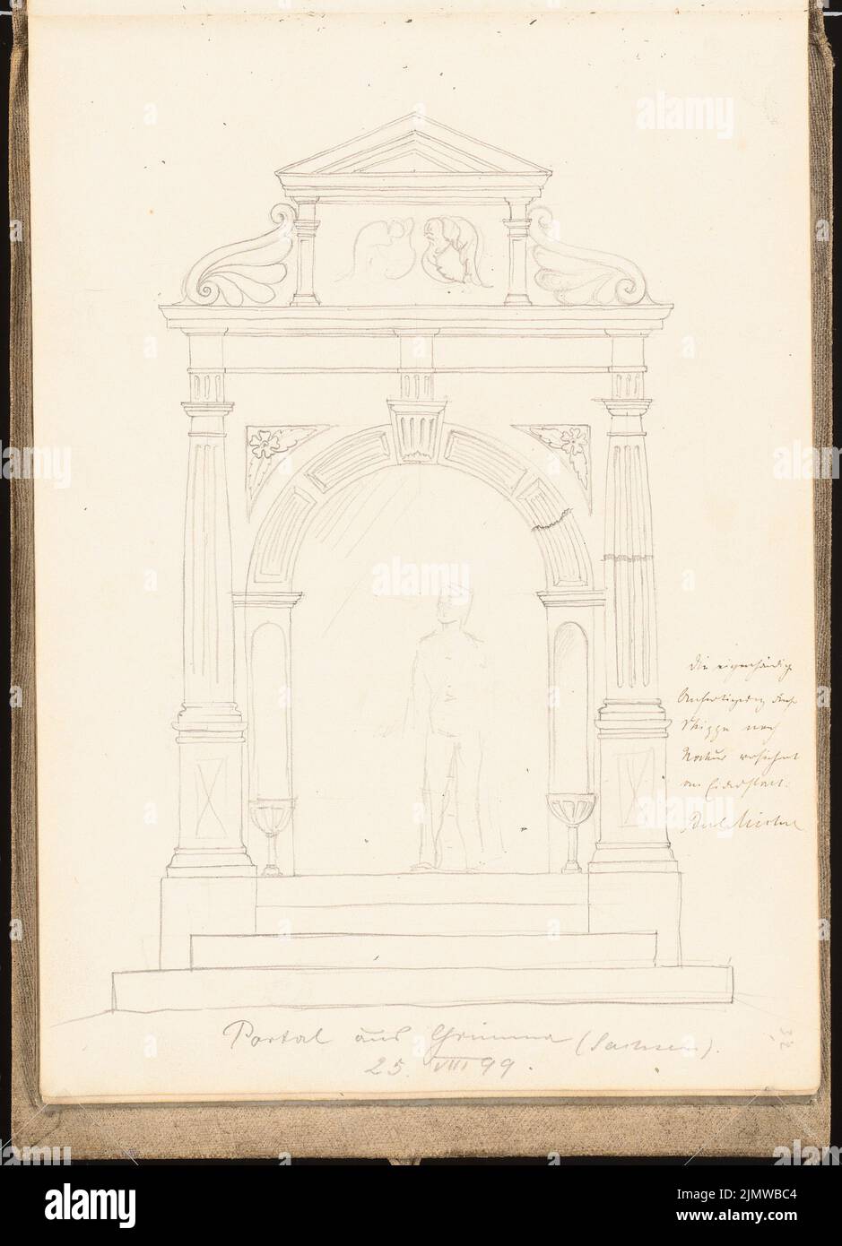 Michel Paul sen. (1877-1938), sketchbook. 1899 (25.08.1899): Portal of a house from Grimma, view. Pencil on paper, 25.7 x 18.6 cm (including scan edges) Michel Paul sen.  (1877-1938): Skizzenbuch. 1899 Stock Photo