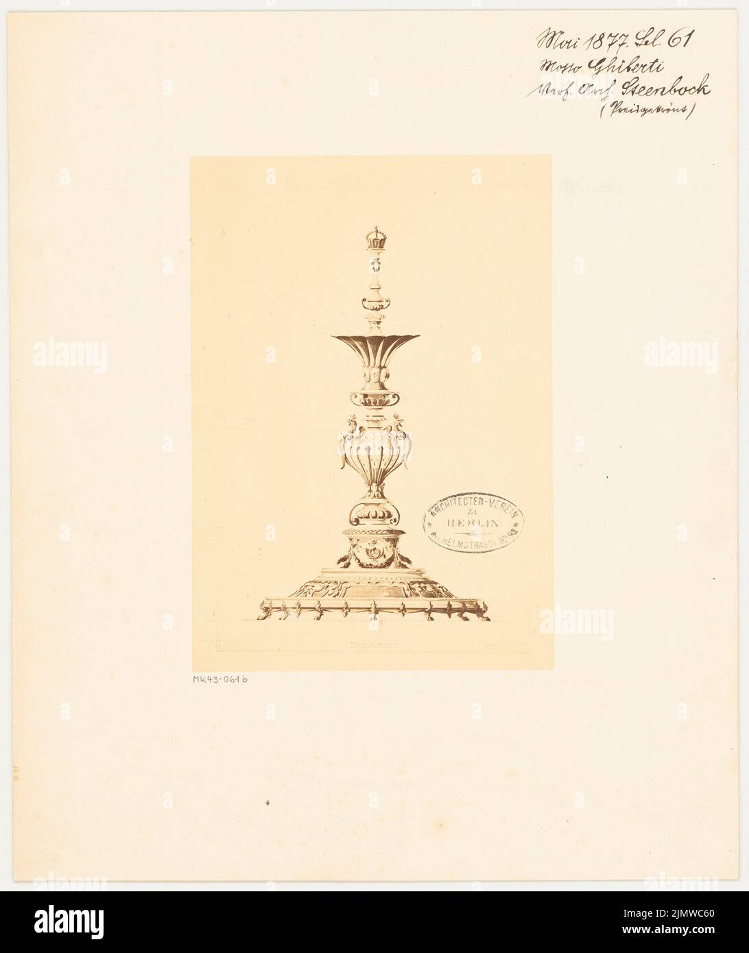 Steenbock Ernst (1850-1878), table attachment. Monthly competition May 1877 (05.1877): View. Photo on paper, 33.8 x 28.4 cm (including scan edges) Steenbock Ernst  (1850-1878): Tafelaufsatz. Monatskonkurrenz Mai 1877 Stock Photo