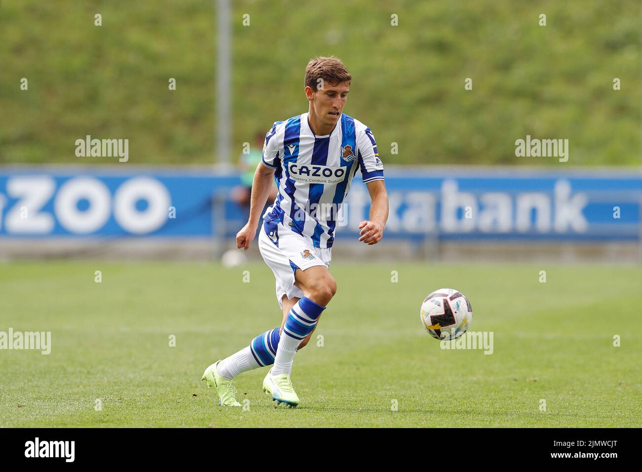 San Sebastian, Spain. 5th Aug, 2022. Aihen Munoz (Sociedad) Football/Soccer : Spanish Pre season match between Real Sociedad 1-2 SD Eibar at the Campo Jose Luis Orbegozo in San Sebastian, Spain . Credit: Mutsu Kawamori/AFLO/Alamy Live News Stock Photo