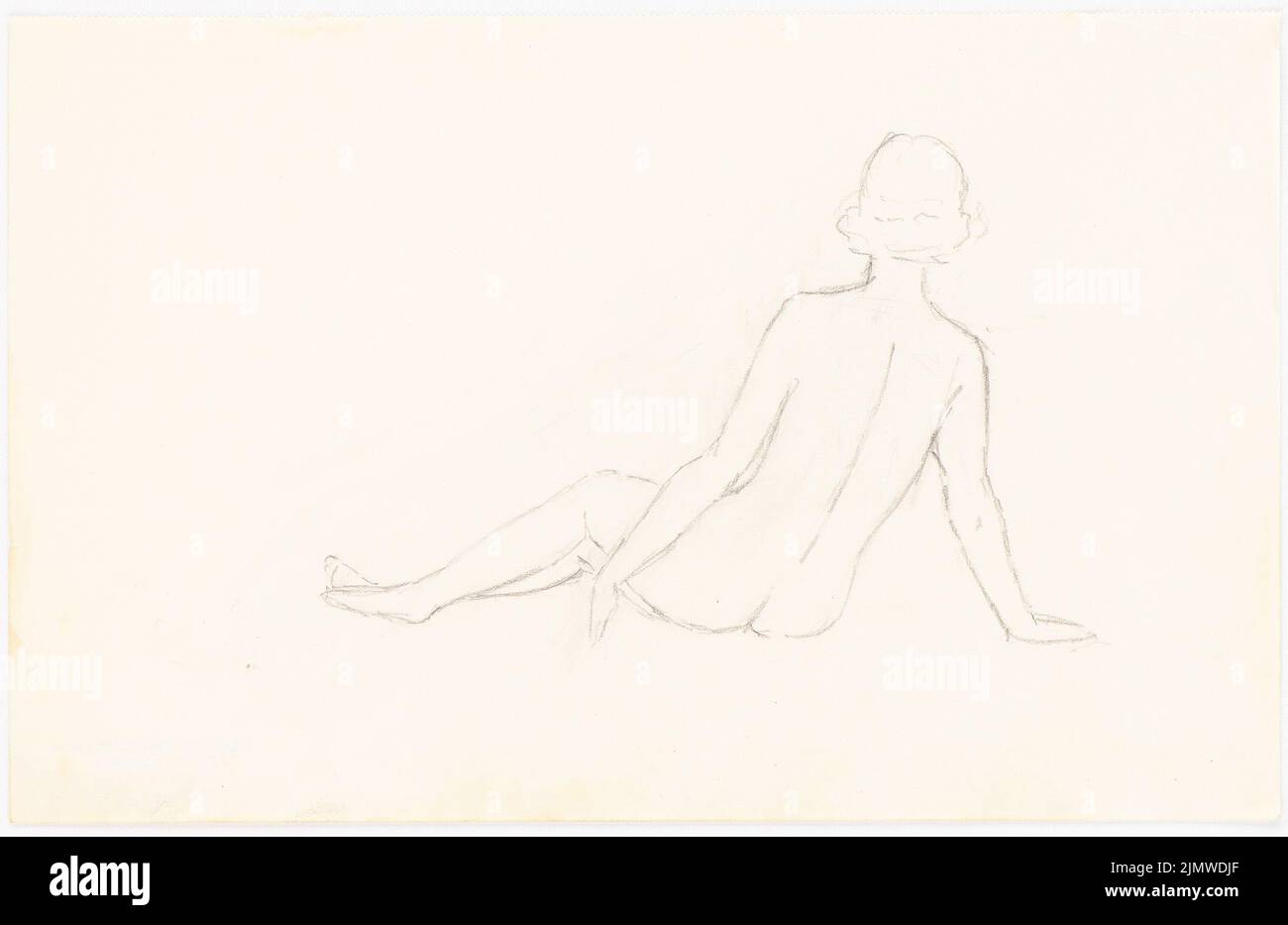 Michel Paul jun. (1922-1943), female act. Back act half-lying (approx. 1940): Sketch back view young woman, half lying with the right hand. Pencil on paper, 20.8 x 32 cm (including scan edges) Michel Paul jun.  (1922-1943): Weiblicher Akt. Rückenakt halb liegend Stock Photo