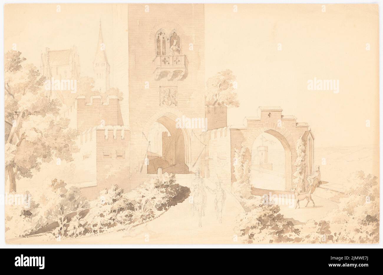 Persius Reinhold (1835-1912), Burg (without date): Perspective partial view. Pencil watercolored on paper, 21.7 x 33.3 cm (including scan edges) Persius Reinhold  (1835-1912): Burg Stock Photo